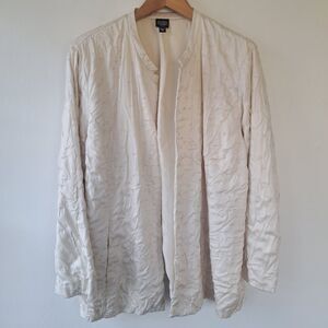 Eileen Fisher 100% Silk PLUS 1X White Ivory Open Jacket Top Long Sleeve Textured